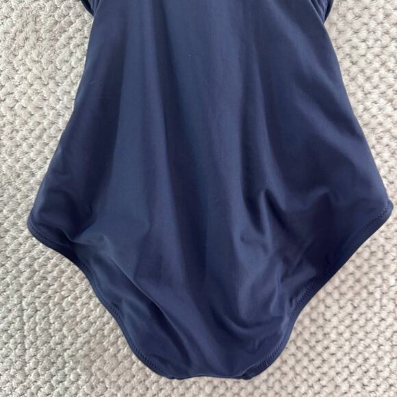 J Crew Swimsuit Women 4 Blue One Piece Plunge Ruched Swimwear Pool Beach - Picture 7 of 16
